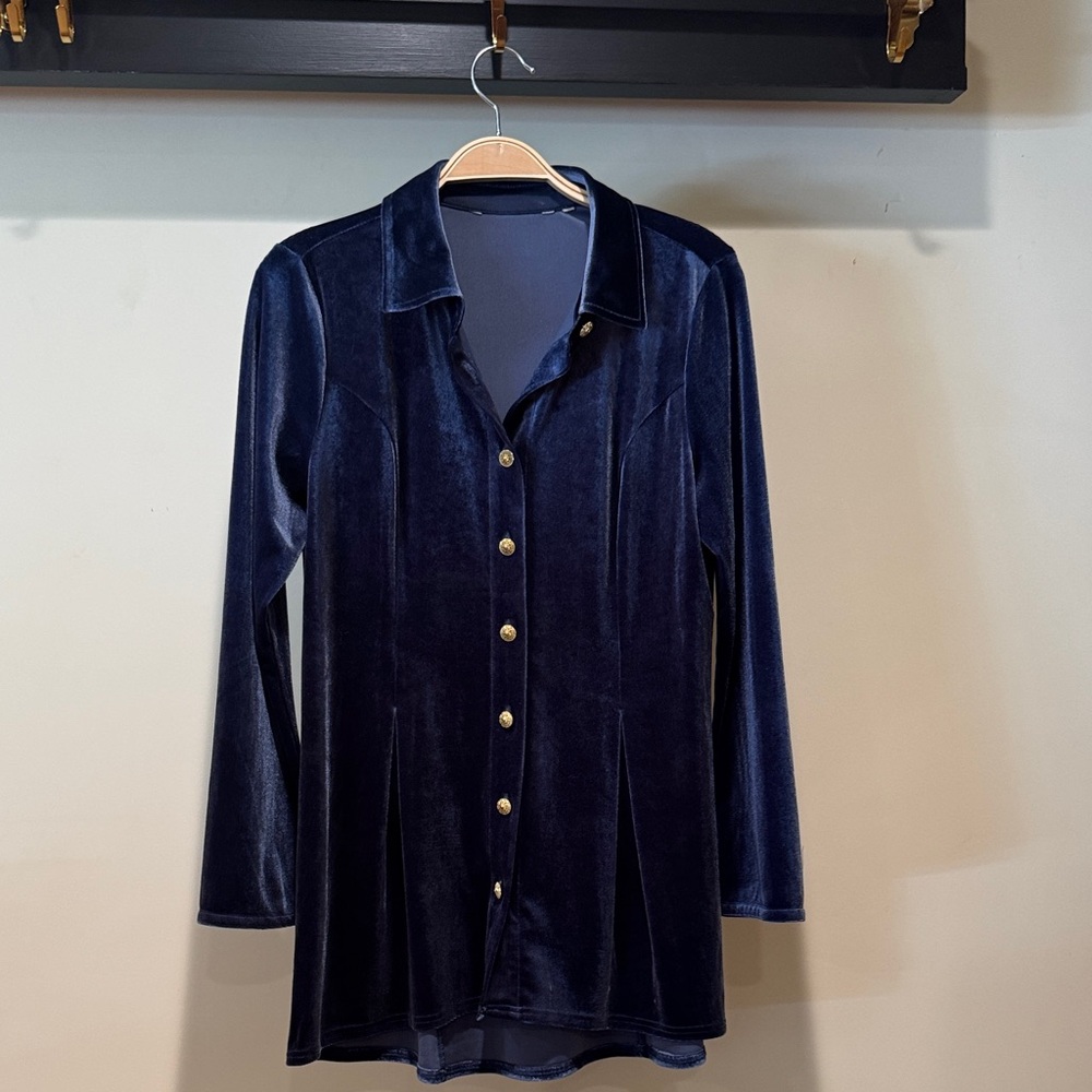 Soft Surroundings Midnight Blue Velvet Blouse